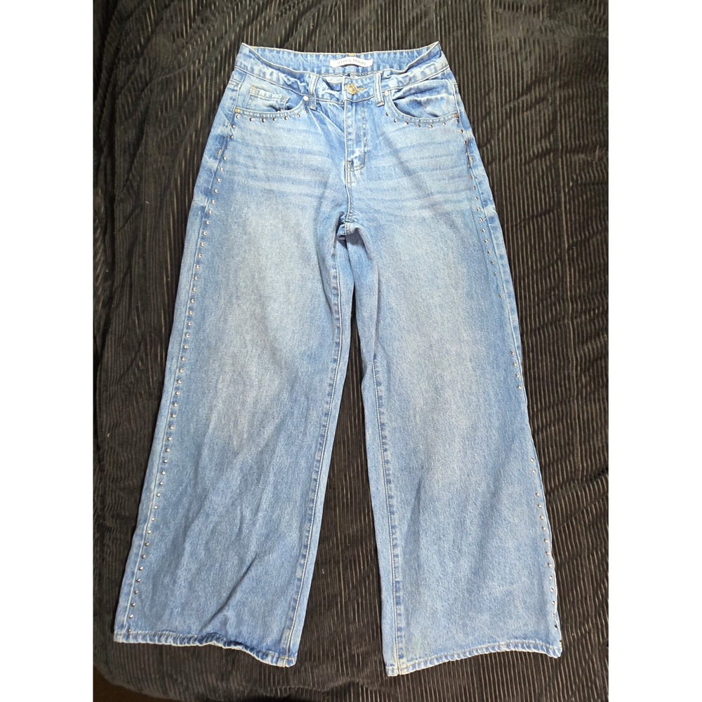 9th & Main Women Studded Wide Leg Jeans Light Wash High Rise Blue Size 4